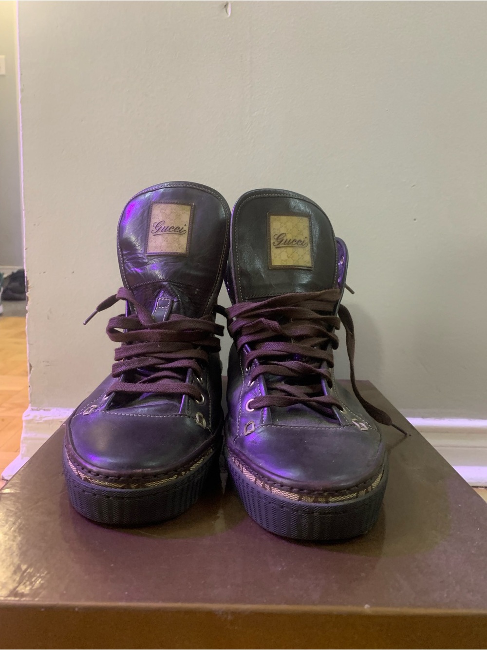 Gucci Men's Brown Leather High-Top Sneakers